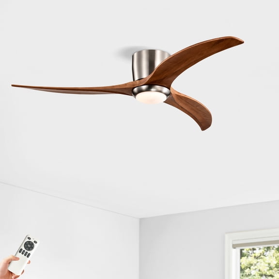 52-Inch Ceiling Fan with Light and Remote Control, Noiseless Reversible Motor, 6 Speeds, 3 Color Temperatures, Indoor/Outdoor Use for Bedroom, Living Room, Patio, Office (Stain Nickel + Walnut )
