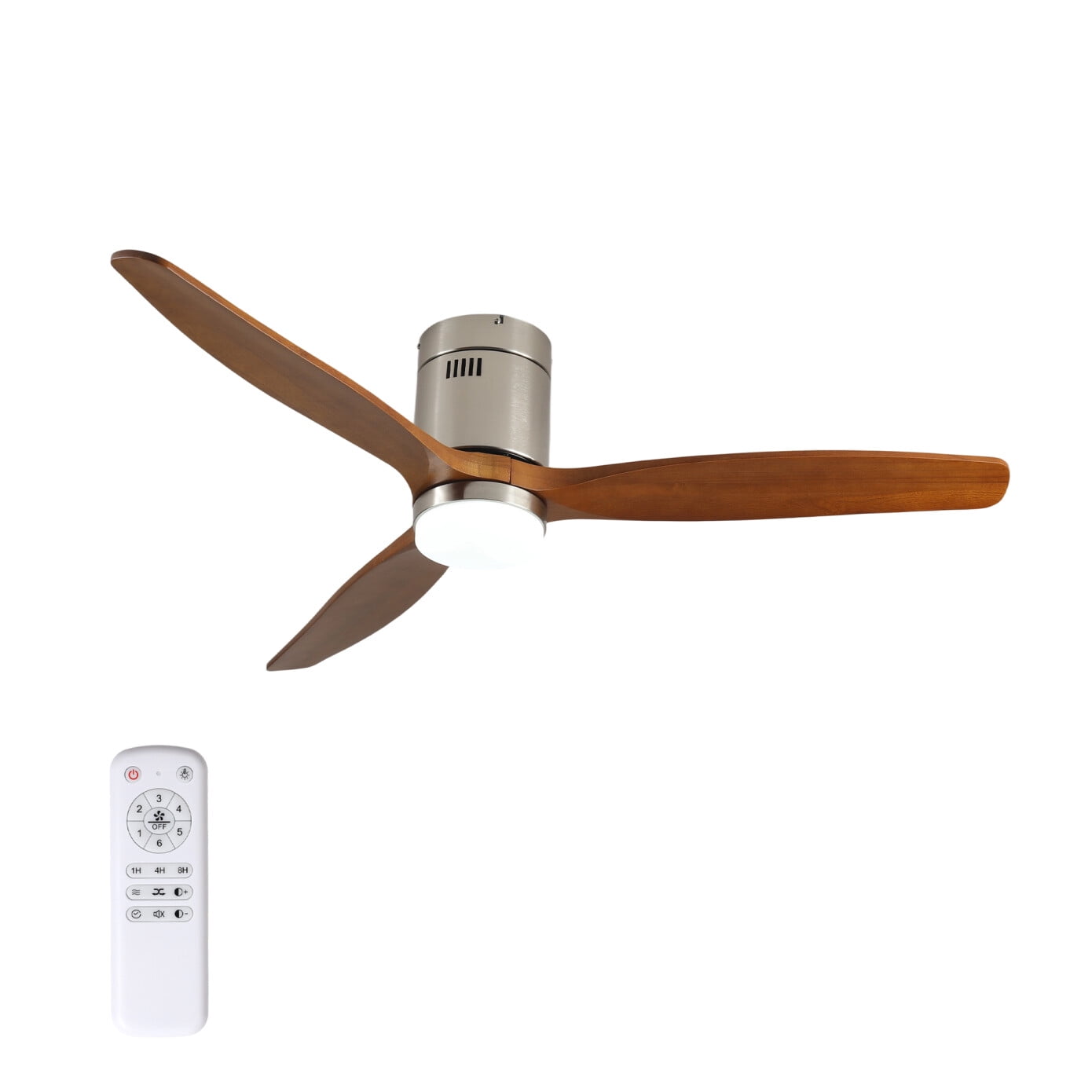 52 Inch Ceiling Fan with Light, Walnut Solid Wood Blades, Remote Control, 6-Speed Reversible DC Motor for Bedroom, Living Room, Dining Room Indoor Outdoor Use