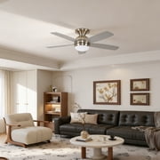 52 Inch Ceiling Fan with Lights and Remote, 5 Plywood Reversible Blades Satin Nickel Ceiling Fan, 6-Speed Quiet DC Motor Modern LED Light Kit for Living Room Patio