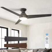 AIDEL 52 inch Ceiling Fan with Light, Low Profile Flush Mount Ceiling Fan, Black, Remote Control, Silent 6-Speed Reversible DC Motor, Dimmable 3CCT LED