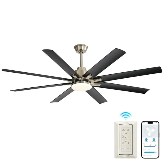 52 Inch Ceiling Fan with Light Kit, 6 Speed DC Motor Ceiling Fan with Remote Control & 8 ABS Blades for Home Living Space, Black Brushed Nickel