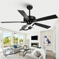 thumbnail image 1 of 52 Inch Ceiling Fans with Lights and Remote - Creative Black Modern Ceiling Fan, 3CCT, 6 Speeds, Quiet, Dual-Sided Reversible 5 Blades Indoor Outdoor Chandelier Fan for Bedroom Living Room, 1 of 18