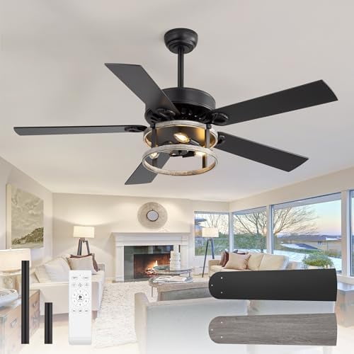 52 Inch Ceiling Fans with Lights and Remote, Farmhouse Rustic Ceiling Fan Light, 6 Speed Reversible Motor, Ceiling Fans for Bedroom Living Room $$Tools & Hardware Other