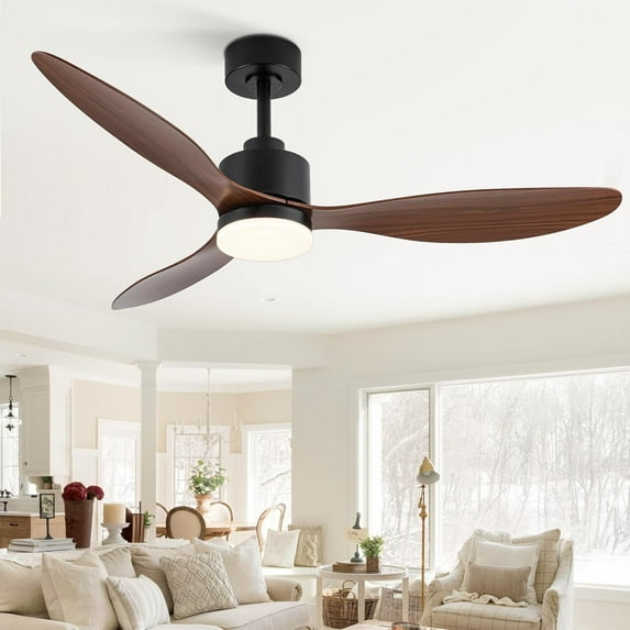 52 Inch Ceiling Fans with Lights and Remote, Modern Ceiling Fan with Reversible DC Motor, 3 Blades and 3 Color Temperature LED Light Fandelier for Bedroom Living Room(Black & Brown)