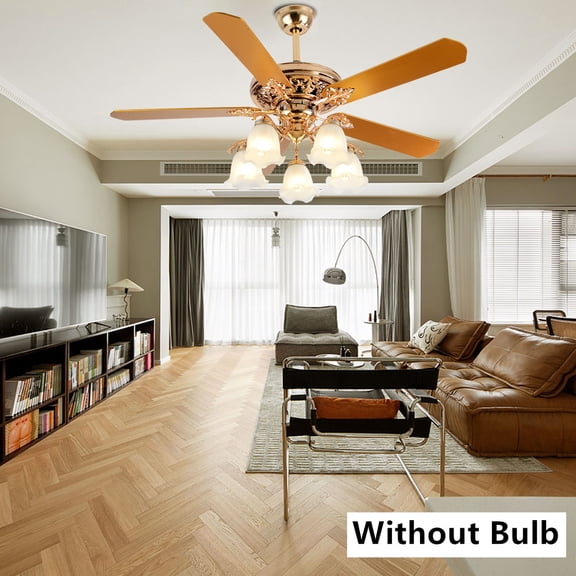 52 Inch Chandelier Ceiling Fan Light + Remote Control 5 Blades Fan Home LED Lamp