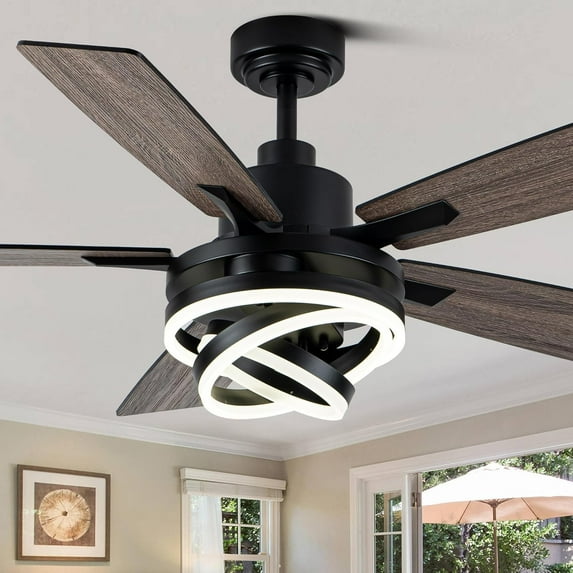 52 Inch Chandelier Ceiling Fans with Lights Remote Control,6 Wind Speeds,3 Lighting Colors Optional,DC Motor,DIY Rings LED,Farmhouse Ceiling Fan for Living Room/Dining Room/Bedroom/Kitchen