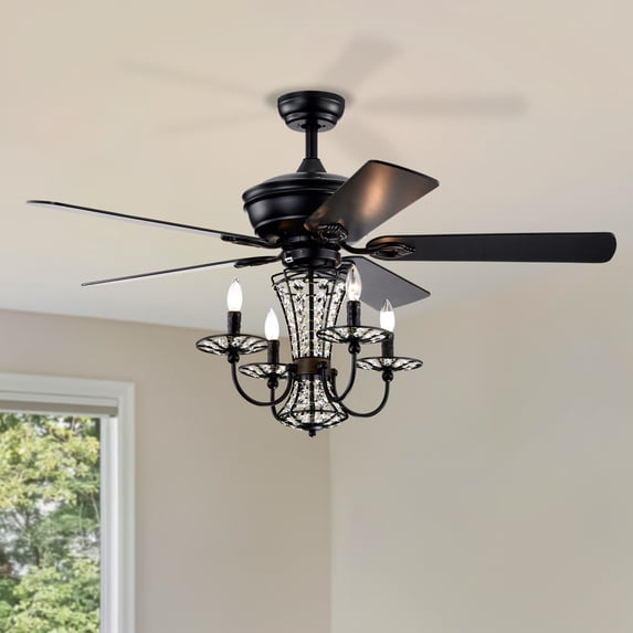 52 Inch Crystal Chandelier Fan With Lights And Remote Control, Modern Ceiling Fan With Dual Finish Reversible Blades, Fandelier For Living Room, Dining Room, Bedroom, Family Room