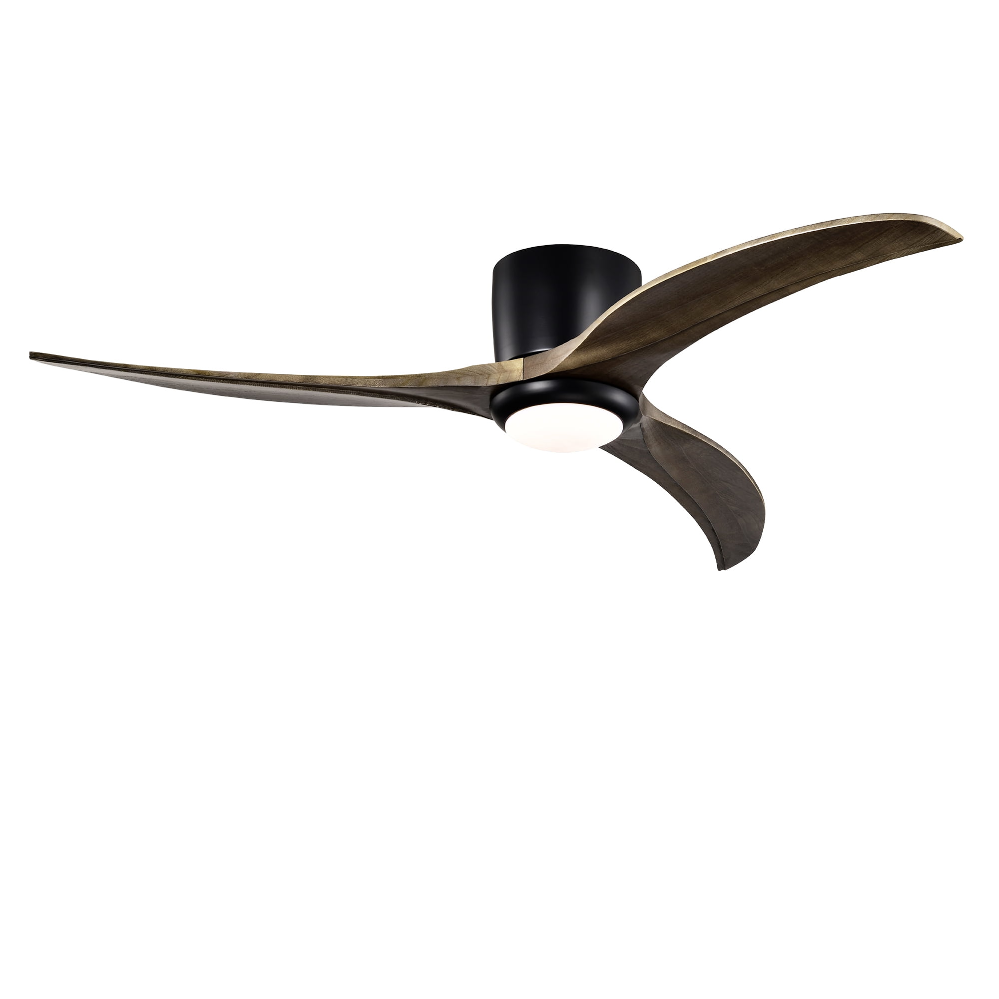52 Inch Flush Mount Ceiling Fan, Solid Wood Blades Ceiling Fan with Light with Remote Control for Patio, Matte Black