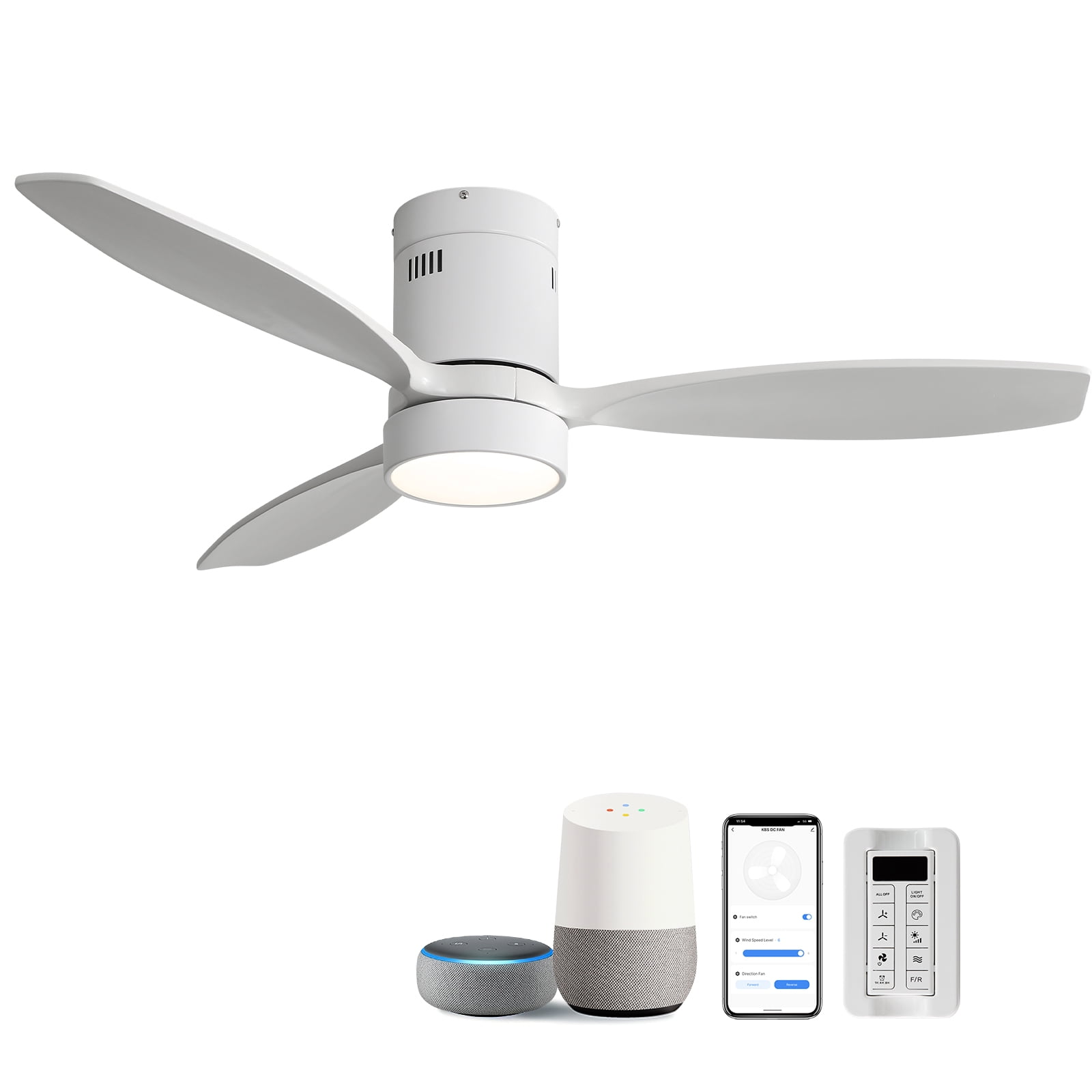 52 Inch Flush Mount Ceiling Fan Solid Wood Fan Blade Noiseless ...