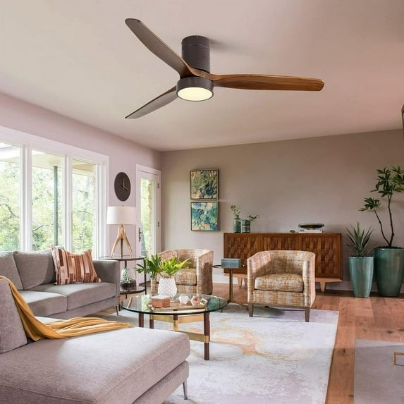 52 Inch Flush Mount Ceiling Fan with Light and Remote Control,3 Blades,Dimmable Light,Reverse Airflow Brown(Light Kit Included) N/A