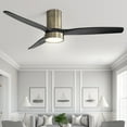 thumbnail image 1 of 52 Inch Flush Mount Ceiling Fan with Light and Remote Control,3 Blades,Dimmable Light,Reverse Airflow Gold with Black Blades(Light Kit Included) N/A, 1 of 5
