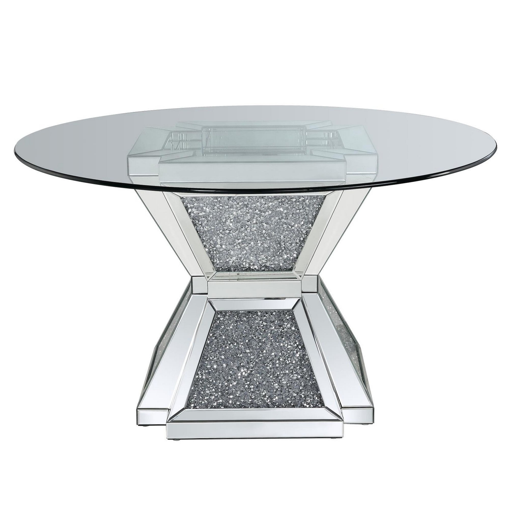 Contemporary 52'' Round Wood & Glass Dining Table with Crystal Accents