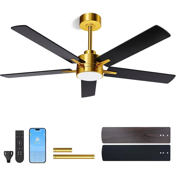 Alpha Colorful Ceiling Fan ALKAFY 52'' Matte Black DC Ceiling Fan with Remote, 6-Speed ...