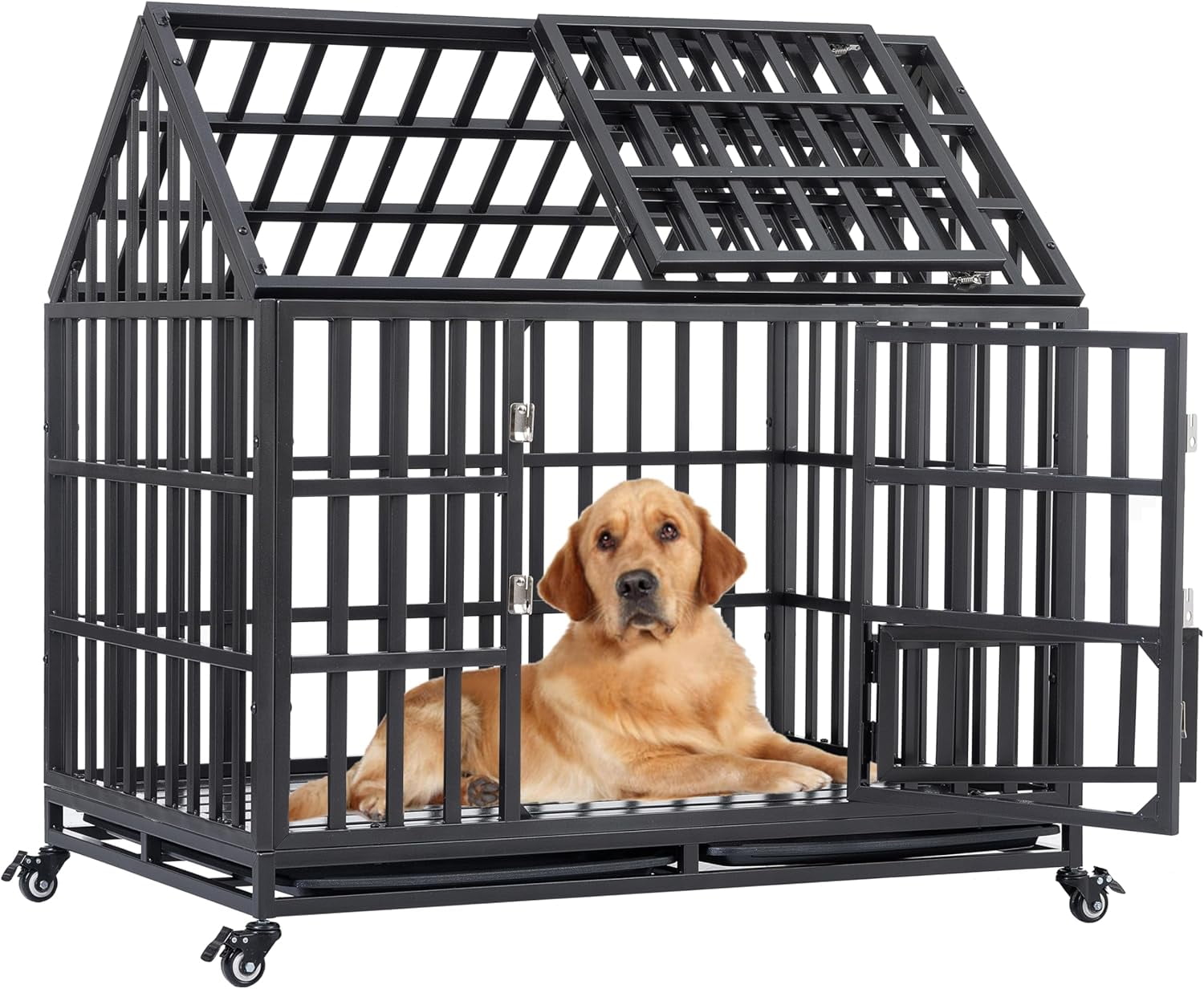 52 Inch Heavy Duty Indestructible XL Dog Crate Steel Escape Proof