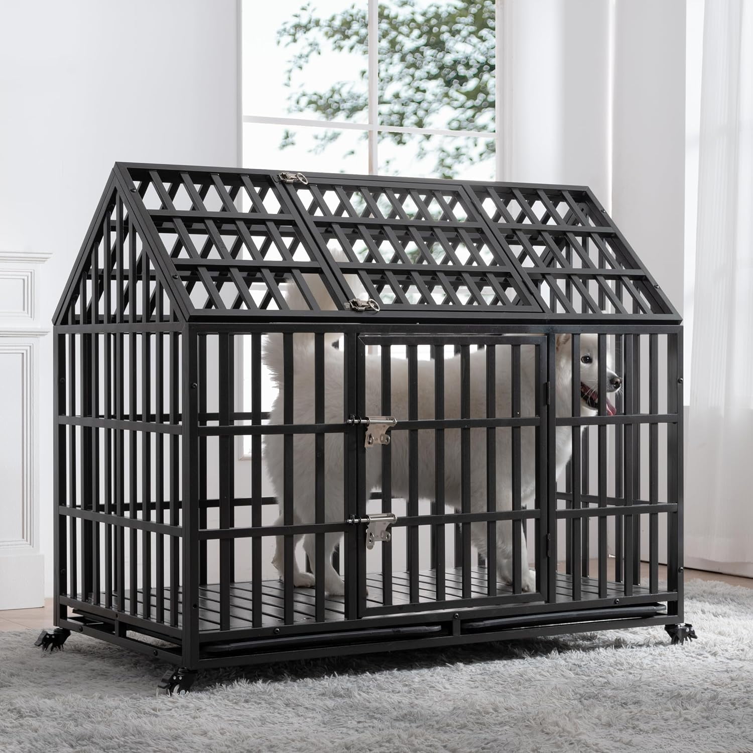 52 Inch Heavy Duty Indestructible XL Dog Crate Steel Escape Proof