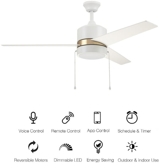 52 Inch Indoor Ceiling Fan with Pull Chains Stable and Silent Motor
