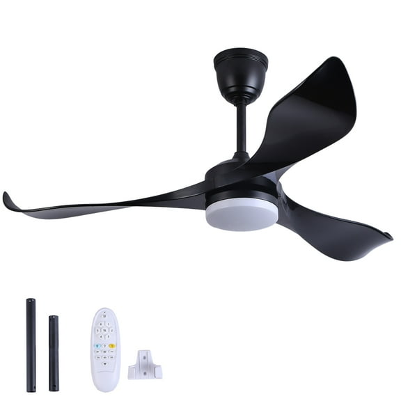 52 Inch LED Morden Black Ceiling Fan with Remote Control Quite DC 6 Speeds Motor