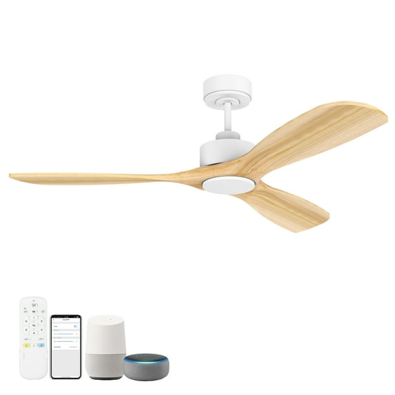 52 Inch Light Wood Smart Ceiling Fans with Lights Remote,Voice Control via WIFI Alexa App,Dimmable,for Bedroom Patio Porch