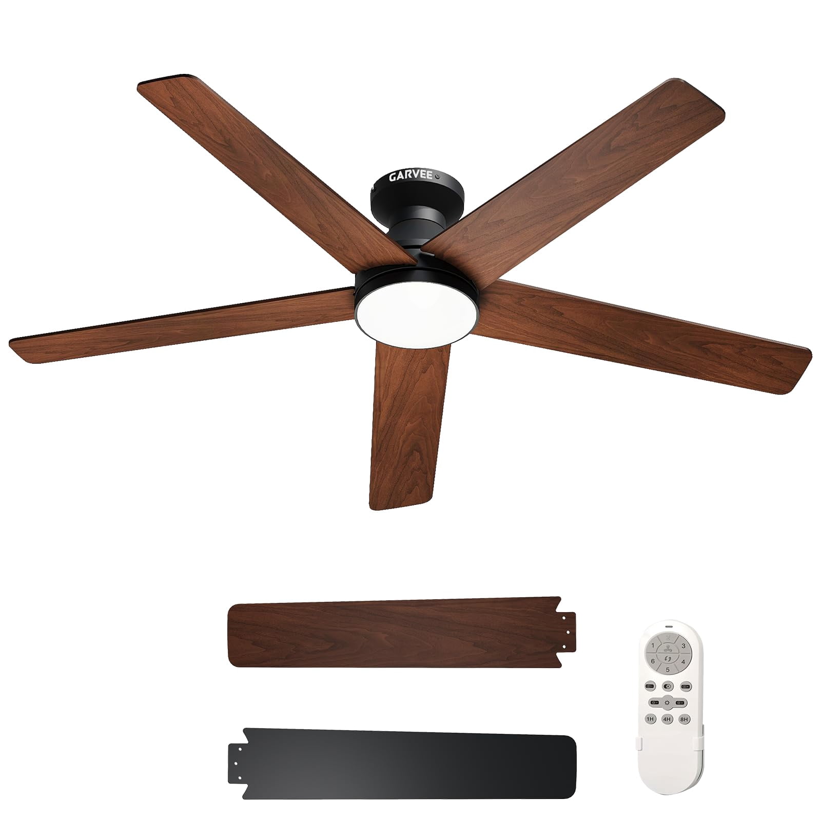 52 Inch Low Profile Ceiling Fan with Light and Remote – Modern Flush Mount DC Motor LED Dimmable 5-Blade Fan for Bedroom Living Room