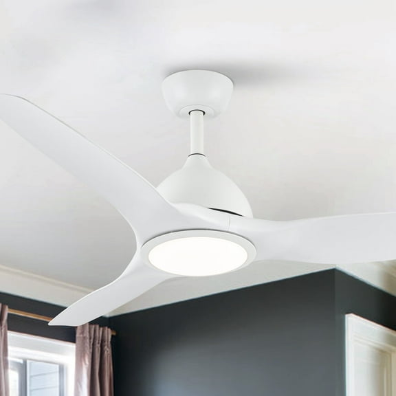 52" Modern White Ceiling Fan with LED Light and Remote for Living Room and Bedroom
