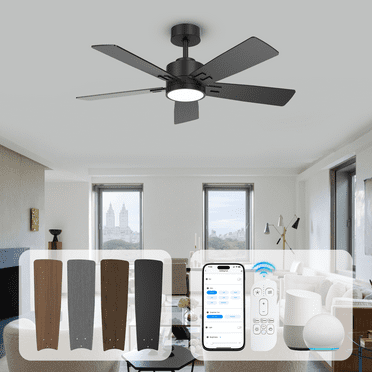 52 Inch Modern Black Ceiling Fans with Lights and Remote,Indoor Outdoor,10 Double-sided Blades,4 Colors,3CCT,Dimmable,Quiet Reversible Smart Ceiling Fan Works with Alexa/App