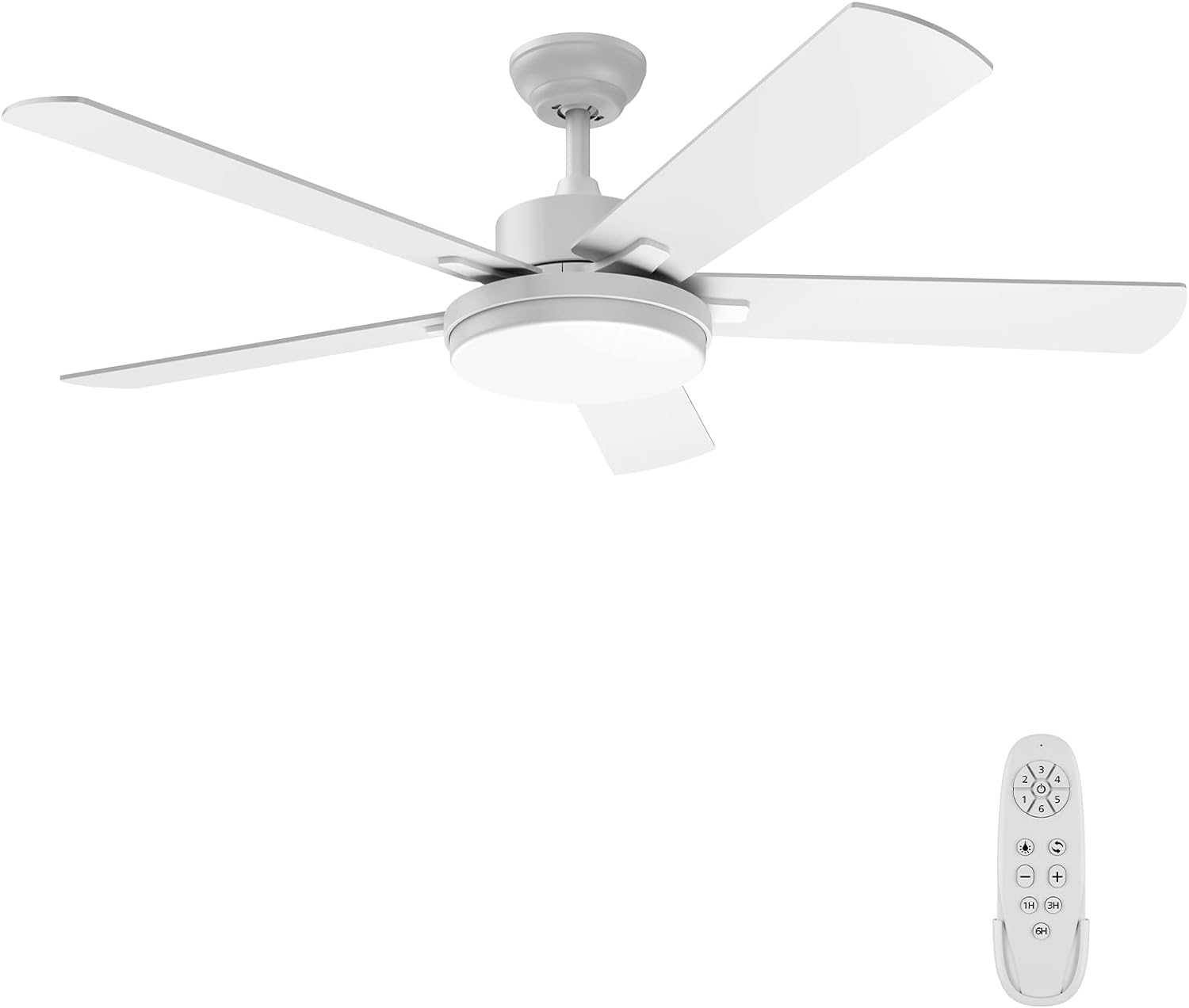 52 Inch Modern Ceiling Fan with Light and Remote Control, White