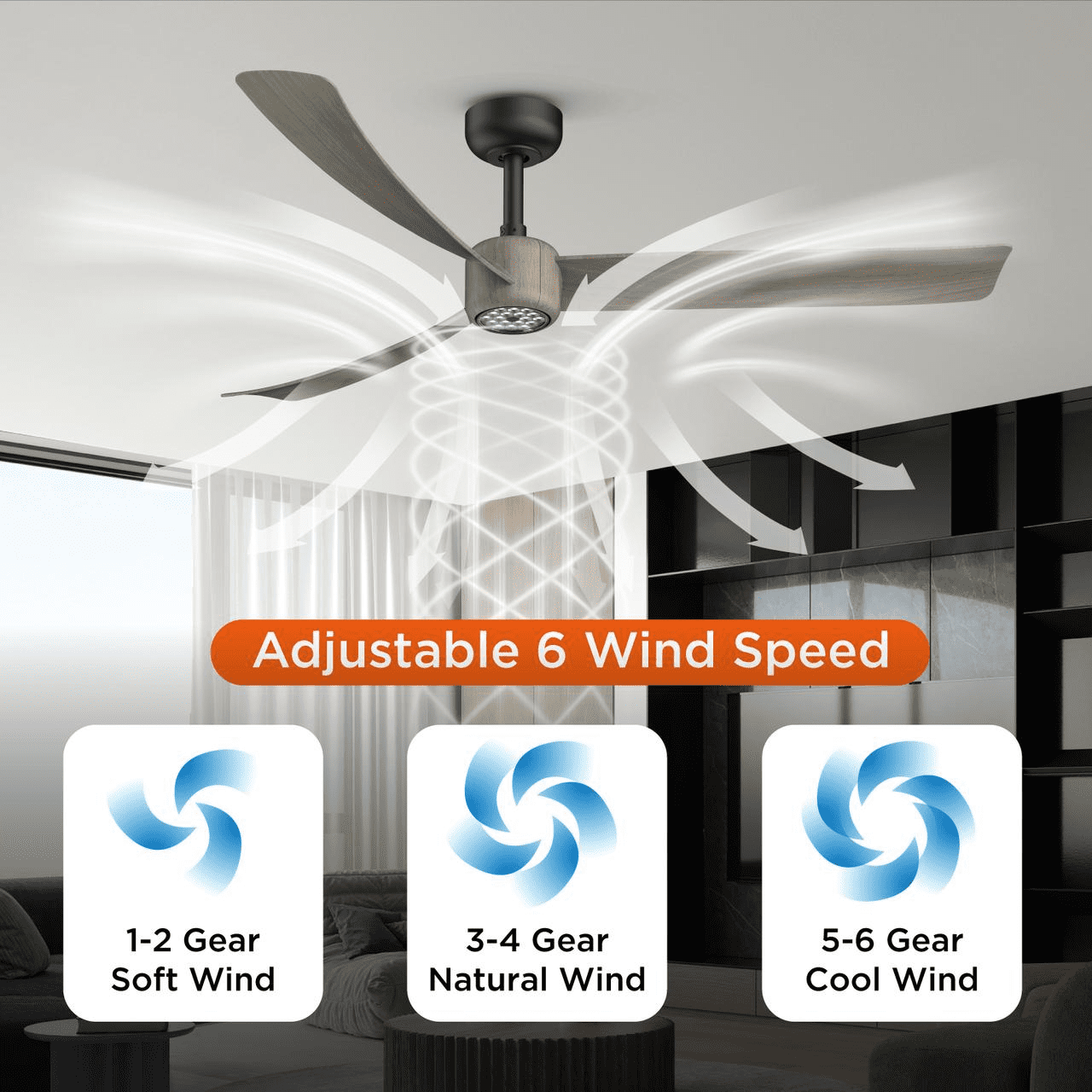 52 Inch Modern Ceiling Fan with Lights, 3 Blades Black Walnut Finish, Reversible DC Motor, 3000-6500K Dimmable LED Light, Timer & Remote Control for Living Room Bedroom Kitchen