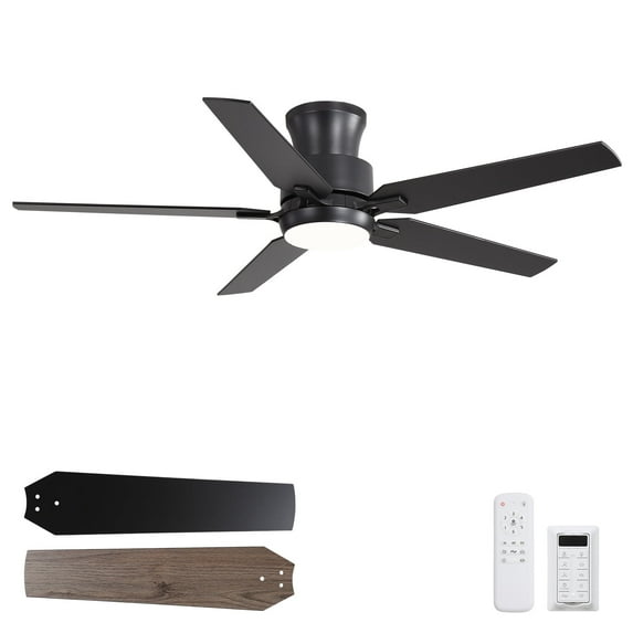 52-Inch Modern Ceiling Fan with Light and Remote, Brushed Nickel and Light Wood Blades, Quiet Flush Mount Fan for Bedroom & Living Room