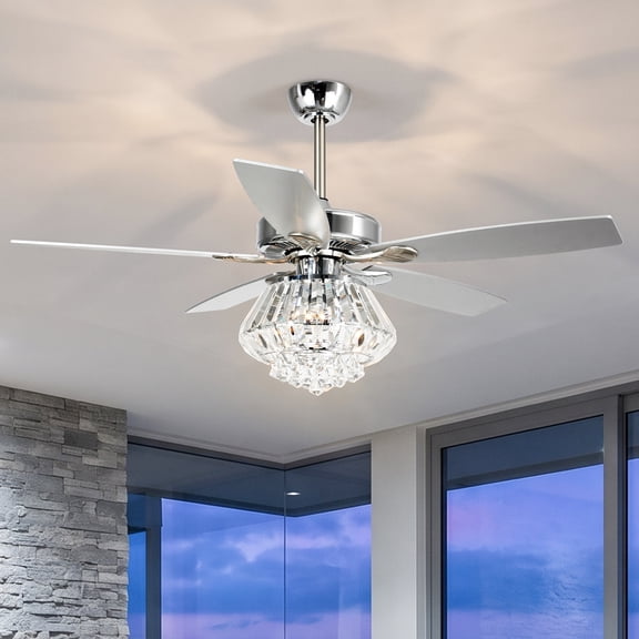 Parrot Uncle 52" Modern Crystal Ceiling Fan with Remote Control, Chrome Chandelier Fan with Light Kit for Living Rooms, Bedrooms
