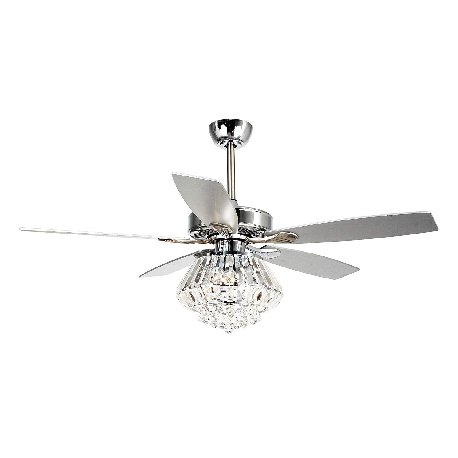 52 inch Modern Ceiling Fan with Remote Control, Chrome Crystal Chandelier Fan with Light Kit, 5 Silver Blades, Remote Control