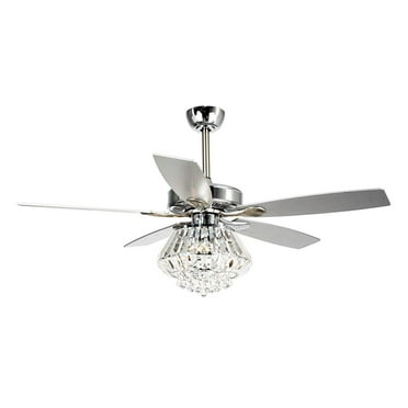 52 inch Modern Ceiling Fan with Remote Control, Chrome Crystal Chandelier Fan with Light Kit, 5 Silver Blades, Remote Control