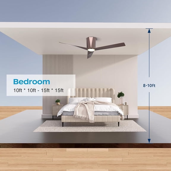 52 Inch Modern Coffee Ceiling Fan with Dimmable LED Light, Flush Mount Quiet Reversible Motor Remote Control for Bedroom Indoor