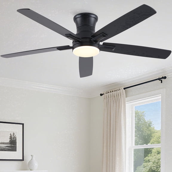 YUHAO 52" Dual Color Ceiling Fan with Lights, 3CCT Dimmable LED, Reversible DC Motor, 6 Speed & Timer, Flush Mount Fan Light for Bedroom, Living Room & Covered Patio