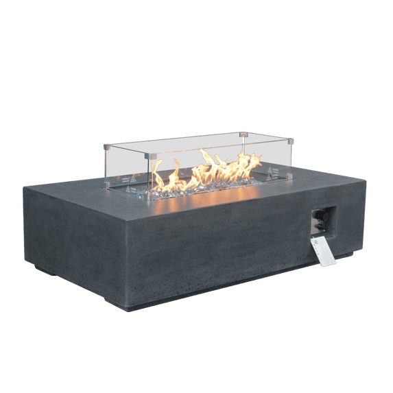 52 Inch Outdoor Concrete Propane gas rectangle Fire Pit table in Dark Gray color