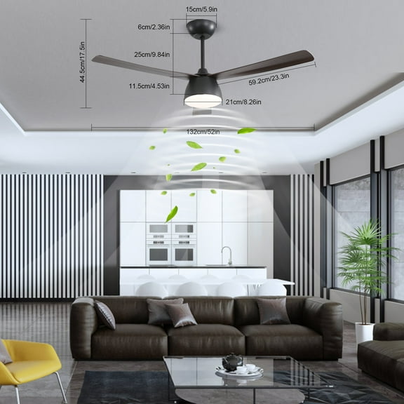 52 Inch Outdoor Patio Ceiling Fans Adjustable 22W LED Lights Home Decor 110-120V