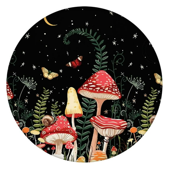 52 Inch Round Tablecloth Mushroom Print with Elastic Edge, Waterproof Oxford Fabric for Daily Dining, RV Travel, Patio Parties