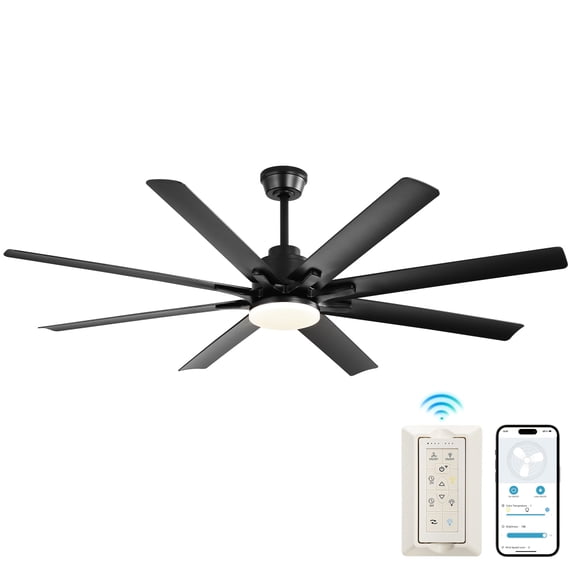 52-Inch Smart Ceiling Fan With Lights,6 Wind Speed,With 8 Black ABS Blades,Voice Remote