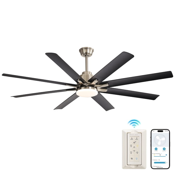 52-Inch Smart Ceiling Fan With Lights for Living Room, 6 Wind Speed, 8 Black ABS Blades, Voice Remote, Bedroom Patio Kitchen