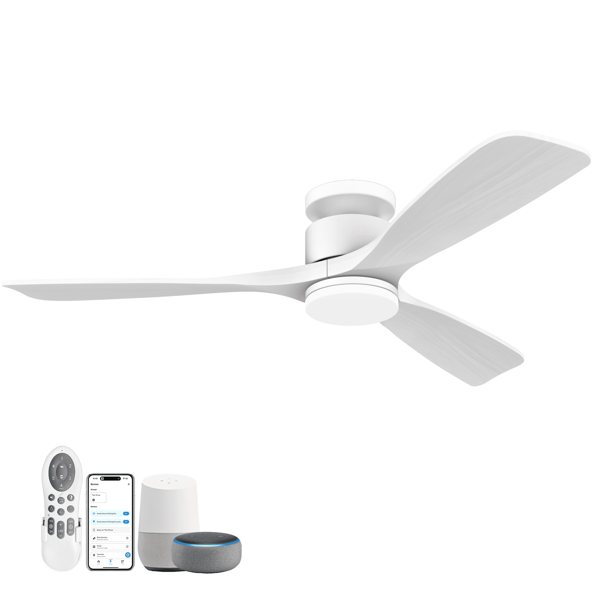 52 Inch Smart Low Profile Ceiling Fans,Solid Wood Outdoor Indoor