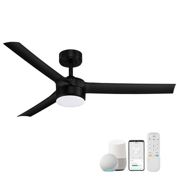 52 Inch Smart Outdoor Ceiling Fans with LED Lights and Remote,Quiet DC Motor,Dimmable, 3 Matte Black Blade for Bedroom Living Room Patio Porch, Indoor Modern Ceiling Fan Controlled by WIFI Alexa App