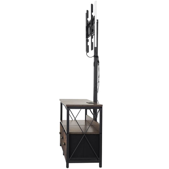 52 Inch TV Stand with Bracket for TVs up to 75 Inches Adjustable Height Entertainment Center with Power Outlet LED Lights 3 Drawers Brown for Bedroom Living Room
