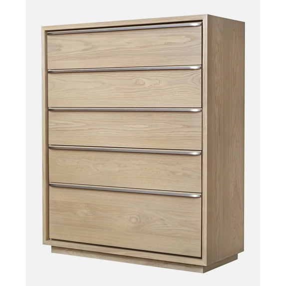 52 Inch Tall Dresser Chest, 5 Drawers, Metal Handles, Floating Plinth Base