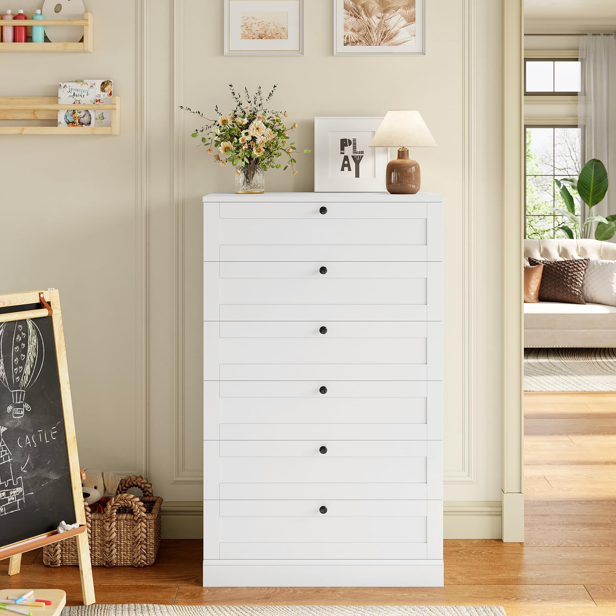 Modern 6 Drawer Dresser 52 Inches Tall, Wooden Chest of Drawers with ...