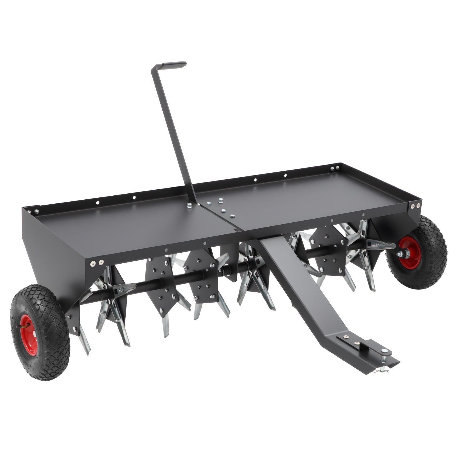 52-Inch Tow Behind Lawn Plug Aerator with Universal Hitch, 40 Galvanized Steel Tines, Weight Tray & Inflatable Wheels for Lawns, Gardens & Farms