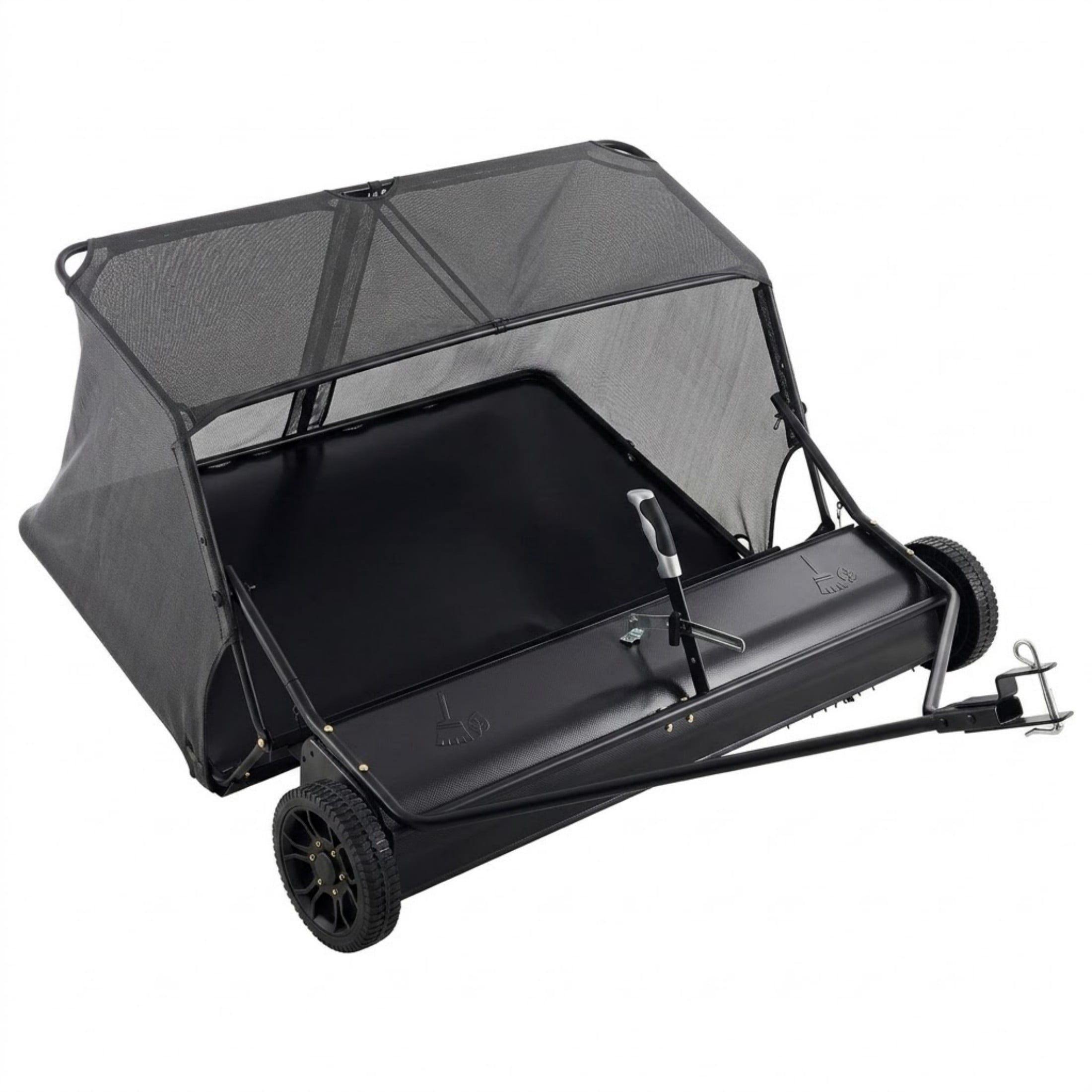 52-Inch Tow Behind Lawn Sweeper, 26 cu.ft. Large Capacity Yard Sweeper with Adjustable Height and Dumping Rope, Heavy Duty Leaf & Grass Collector