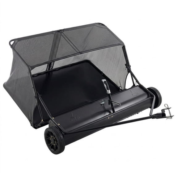 52-Inch Tow Behind Lawn Sweeper, 26 cu.ft. Large Capacity Yard Sweeper with Adjustable Height and Dumping Rope, Heavy Duty Leaf & Grass Collector