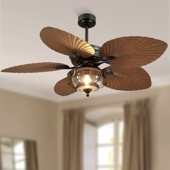 PHORUS 52-Inch Tropical Ceiling Fan with LED Light and Remote Control, Waterproof Palm Leaf Design for Outdoor Use