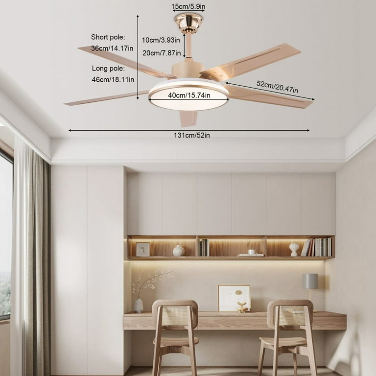 52 inch Vintage Ceiling Fan Lamp Smart WiFi LED Fan Light 6 Speed Fan Chandelier w Remote Control Size 1XL Gold