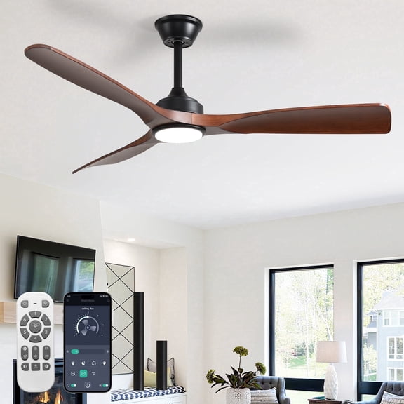 52-Inch Walnut Ceiling Fan with Light: Indoor/Outdoor Use Hanging Fan, Remote Control, High Efficiency with Quiet DC Motor, Timer Function