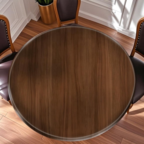 52 Inch Warm Brown Round Table Protector for Kitchen, Wood Grain Table Cloth Round Cover with Elastic Edge,Waterproof Picnic Circle Tablecloth for Dinner, Outdoor, Party, Camping, BBQ